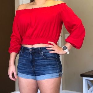 Cropped long sleeve red shirt